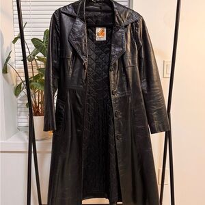 Chic Black Leather Trench Coat for Women